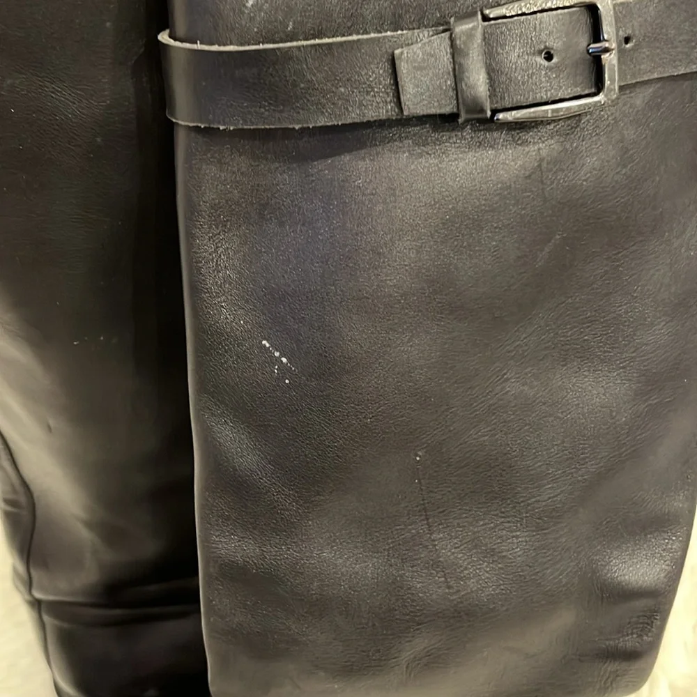 Sergio Rossi Tall Black Leather Zipper Pull On Boots Men Made in Italy Size 10